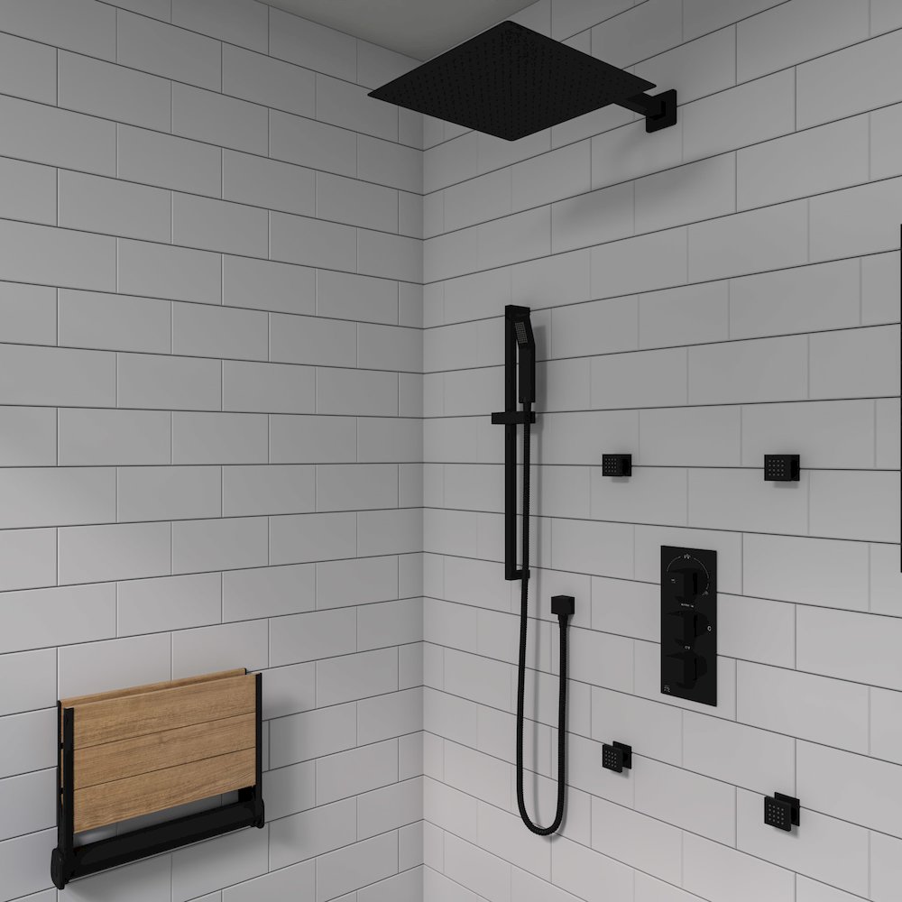 Matte Black Stainless Steel 16" Square Ultra-Thin Rain Shower Head. Picture 9