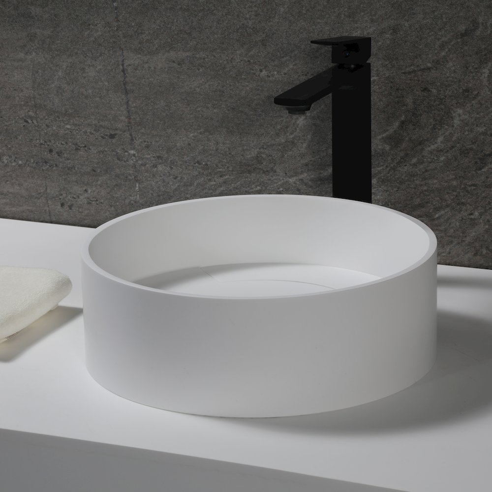 15" Round White Matte Solid Surface Resin Sink. Picture 2