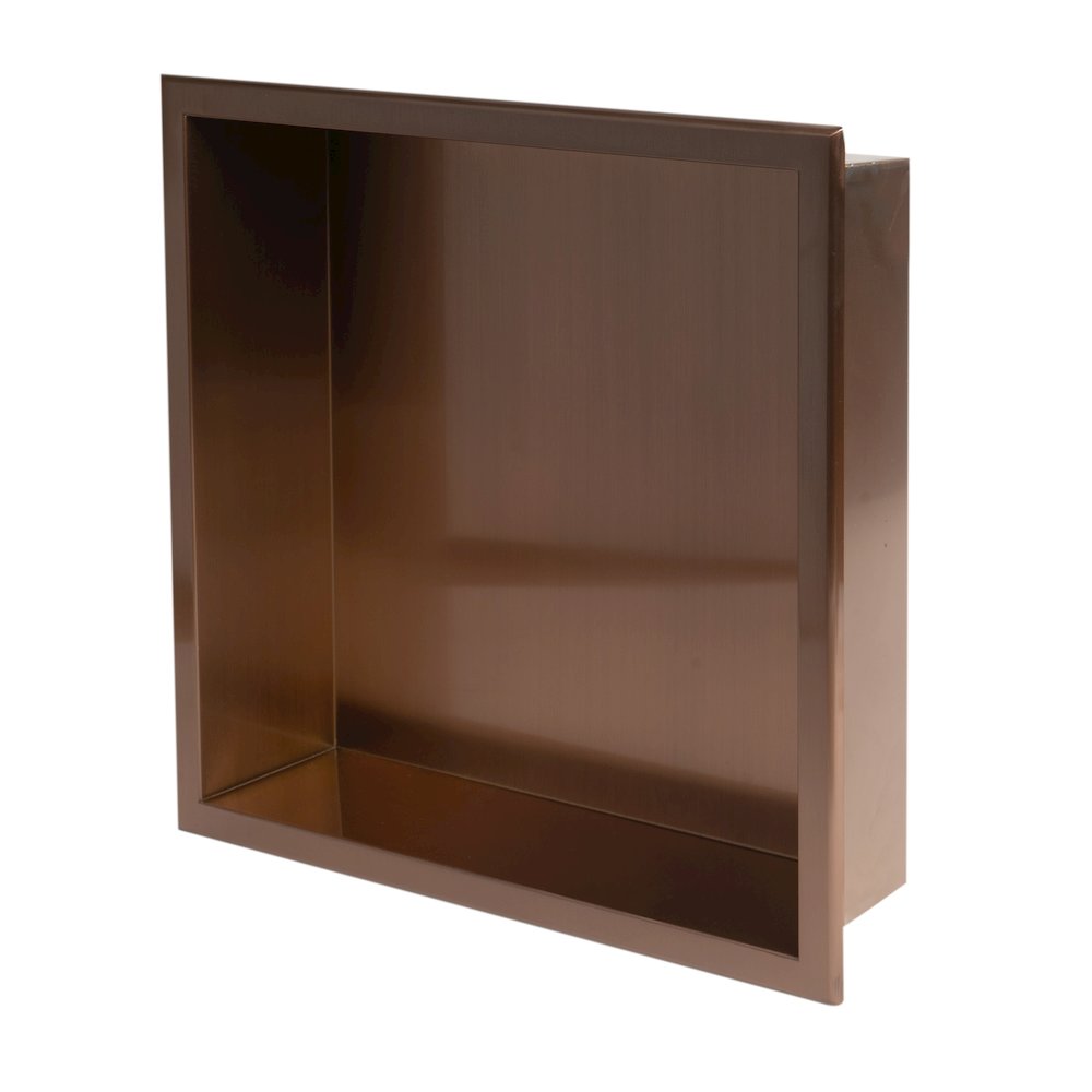 16" x 16" Brushed Copper PVD Steel Square Single Shelf Shower Niche. Picture 2