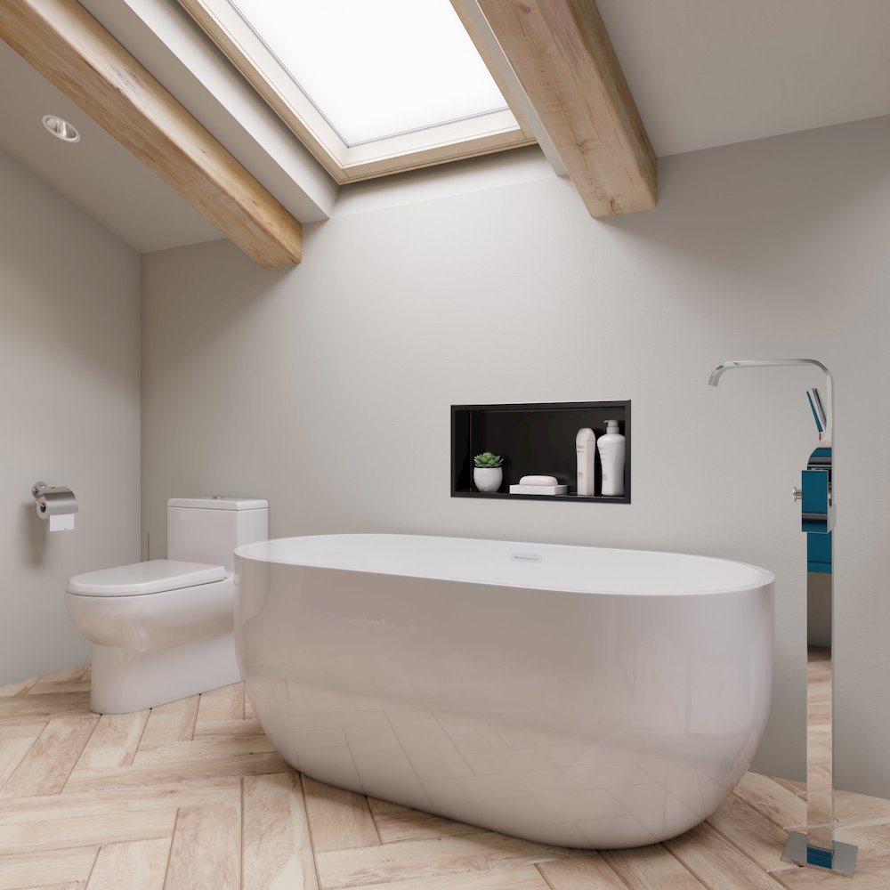 59 inch White Oval Acrylic Free Standing Soaking Bathtub. Picture 6