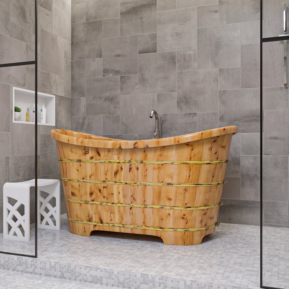 63" Free Standing Cedar Wooden Bathtub. Picture 5