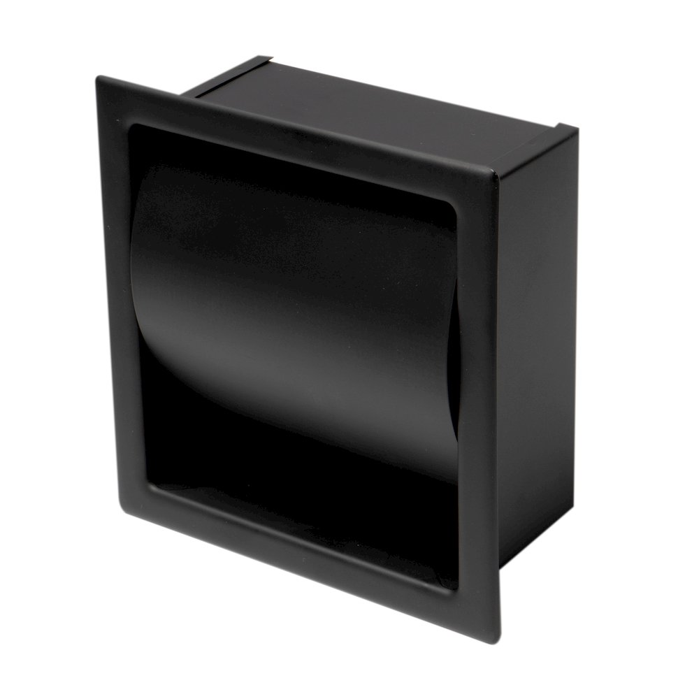 Black Matte Stainless Steel Recessed Toilet Paper Holder with Cover. Picture 6