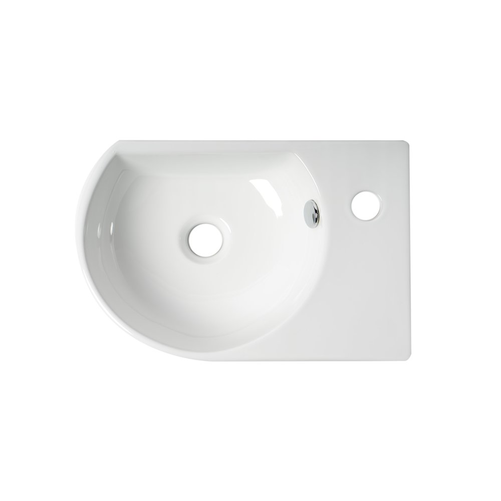 White 16" Small Wall Mounted Ceramic Sink with Faucet Hole. Picture 5