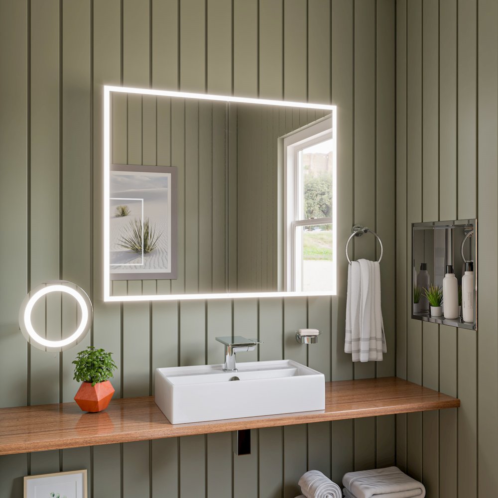 Polished Chrome Wall Mount Round 9" 5x Magnifying Cosmetic Mirror with Light. Picture 3