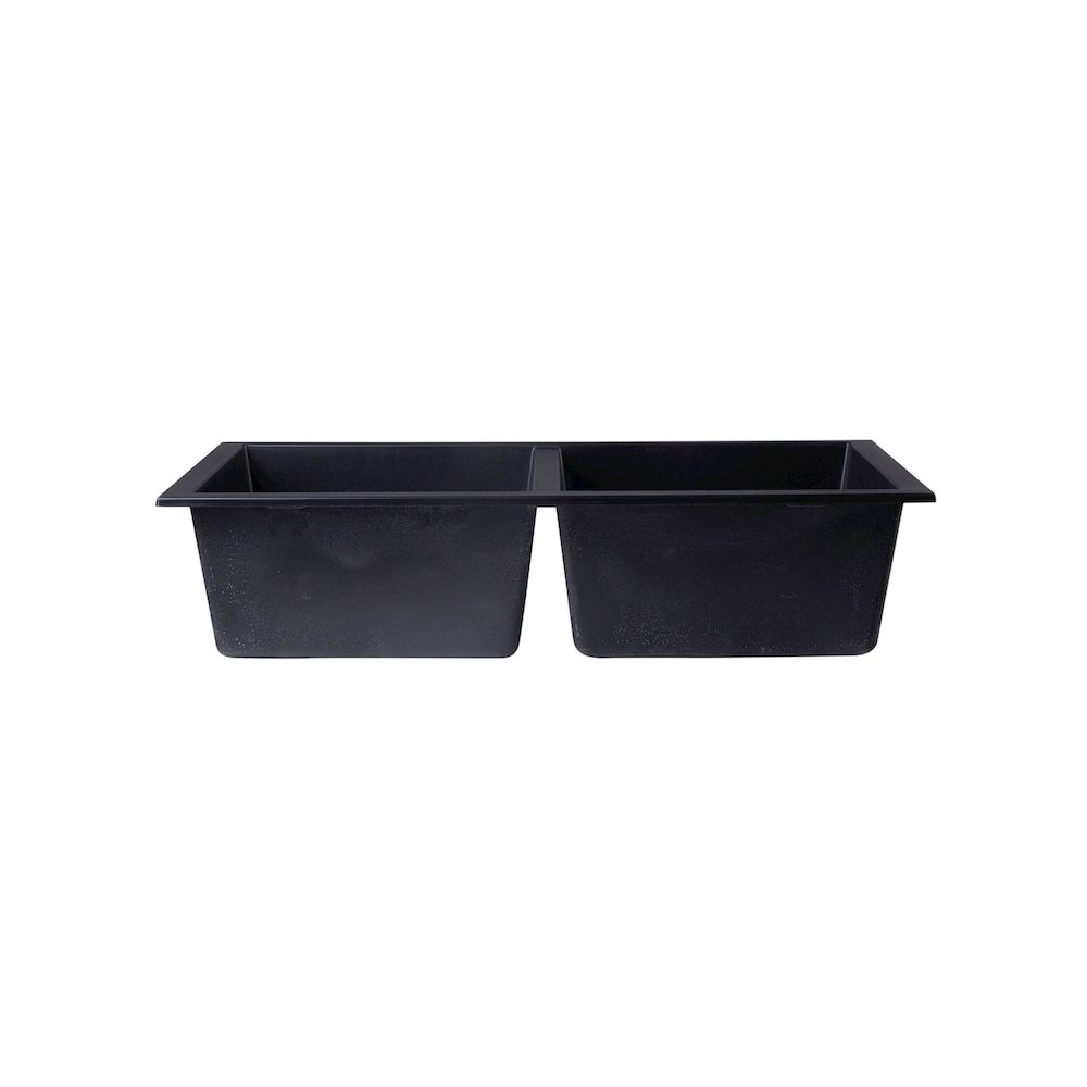 Black 34" Undermount Double Bowl Granite Composite Kitchen Sink. Picture 5