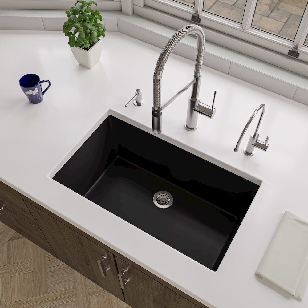 Black Matte 30" x 18" Fireclay Undermount / Drop In Fireclay Kitchen Sink. Picture 7