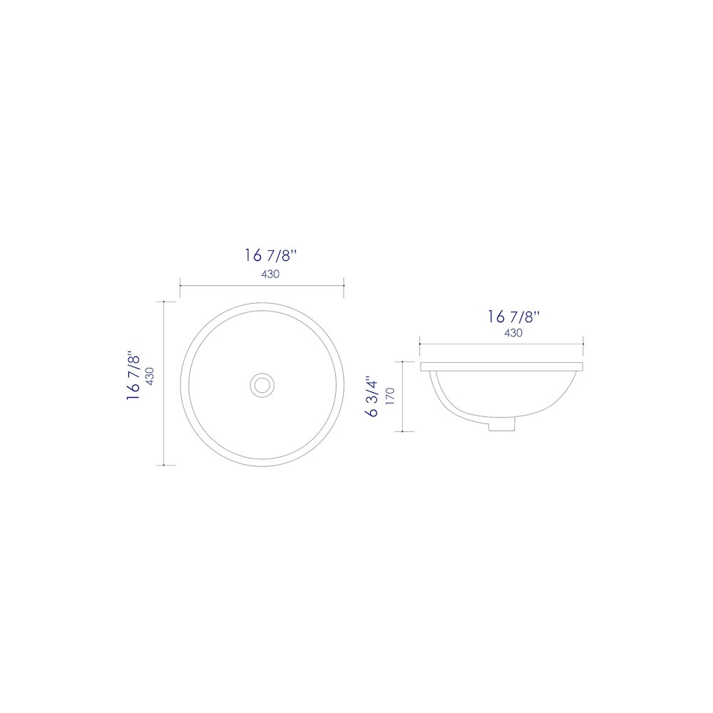 White 17" Round Undermount Ceramic Sink. Picture 10
