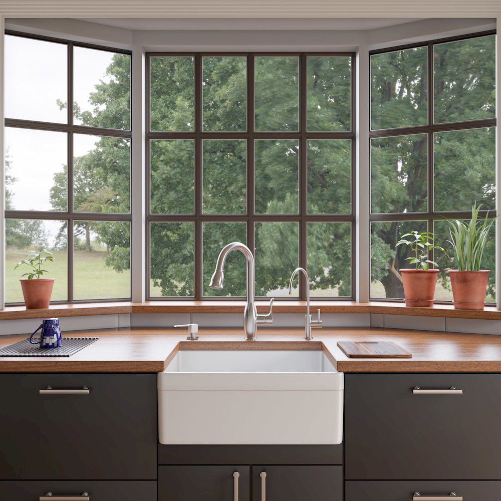 White 26" Decorative Lip Apron Single Bowl Fireclay Farmhouse Kitchen Sink. Picture 4