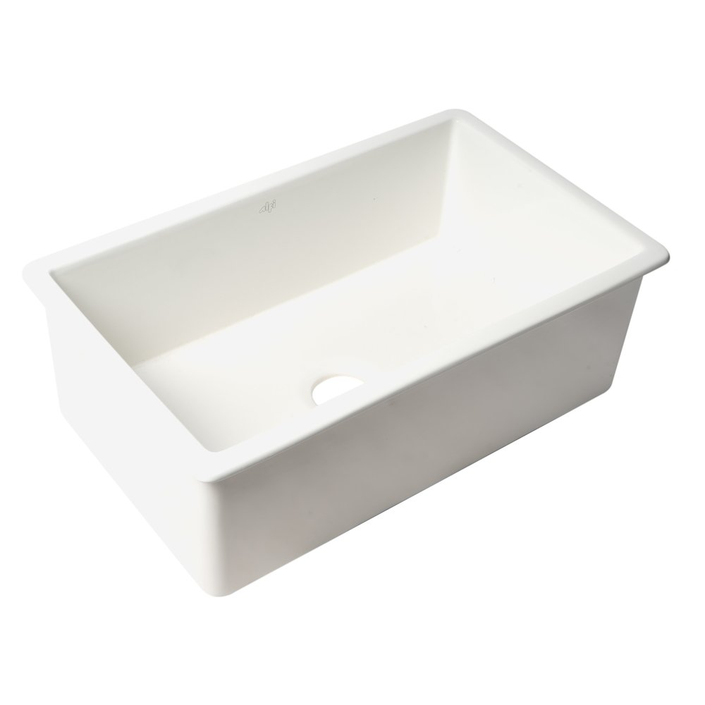 White 30" x 18" Fireclay Undermount / Drop In Kitchen Sink w Grid. Picture 1