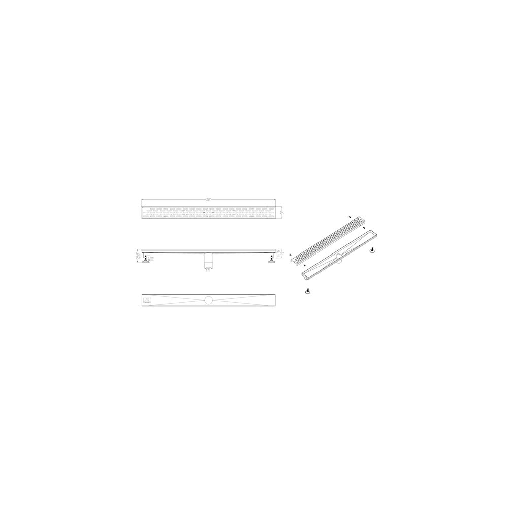 32" Black Matte Stainless Steel Linear Shower Drain with Groove Holes. Picture 8