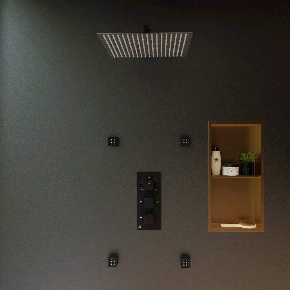 Black Matte 16" Square Wall Shower Arm. Picture 7