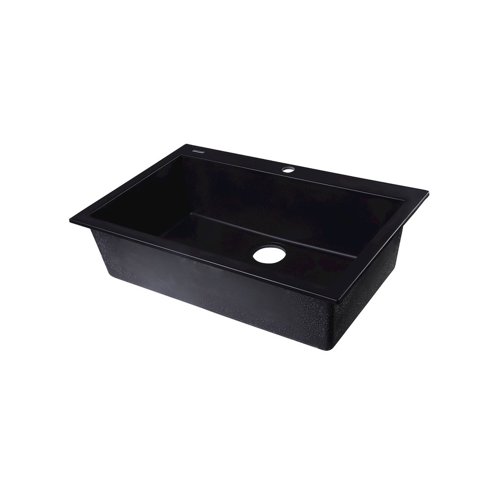 Black 30" Drop-In Single Bowl Granite Composite Kitchen Sink. Picture 9