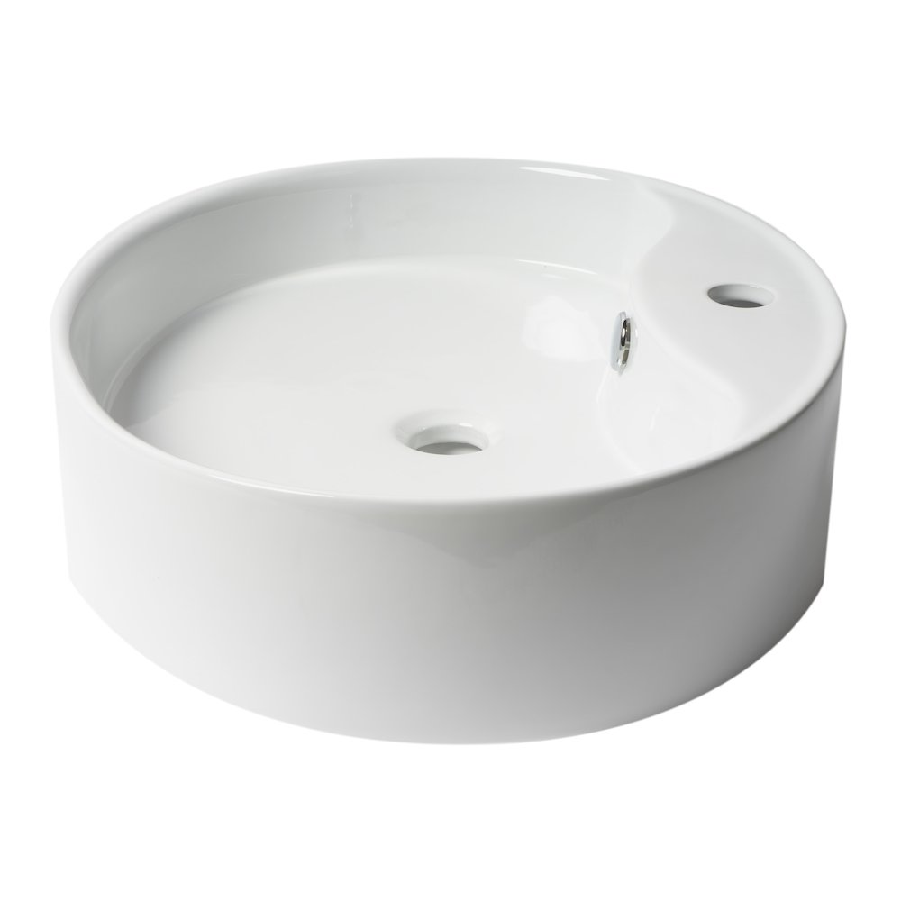 White 22" Oval Above Mount Ceramic Sink with Faucet Hole. Picture 4
