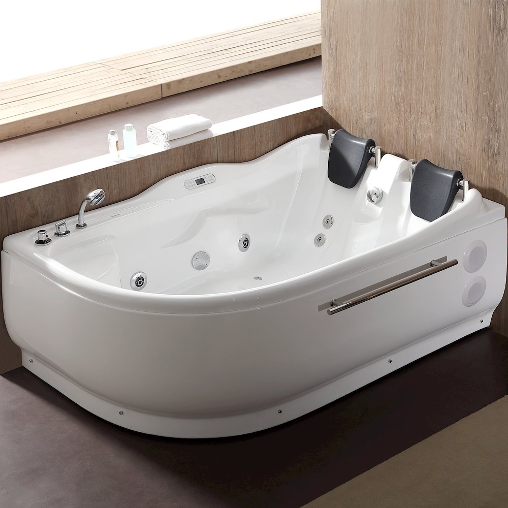 6 ft Right Drain Corner Acrylic White Whirlpool Bathtub for Two. Picture 3