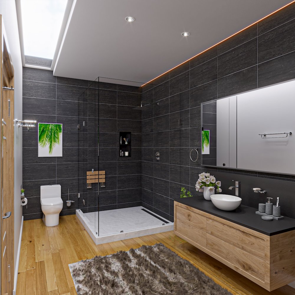 12" x 24" Brushed Black PVD Stainless Steel Vertical Double Shelf Shower Niche. Picture 4