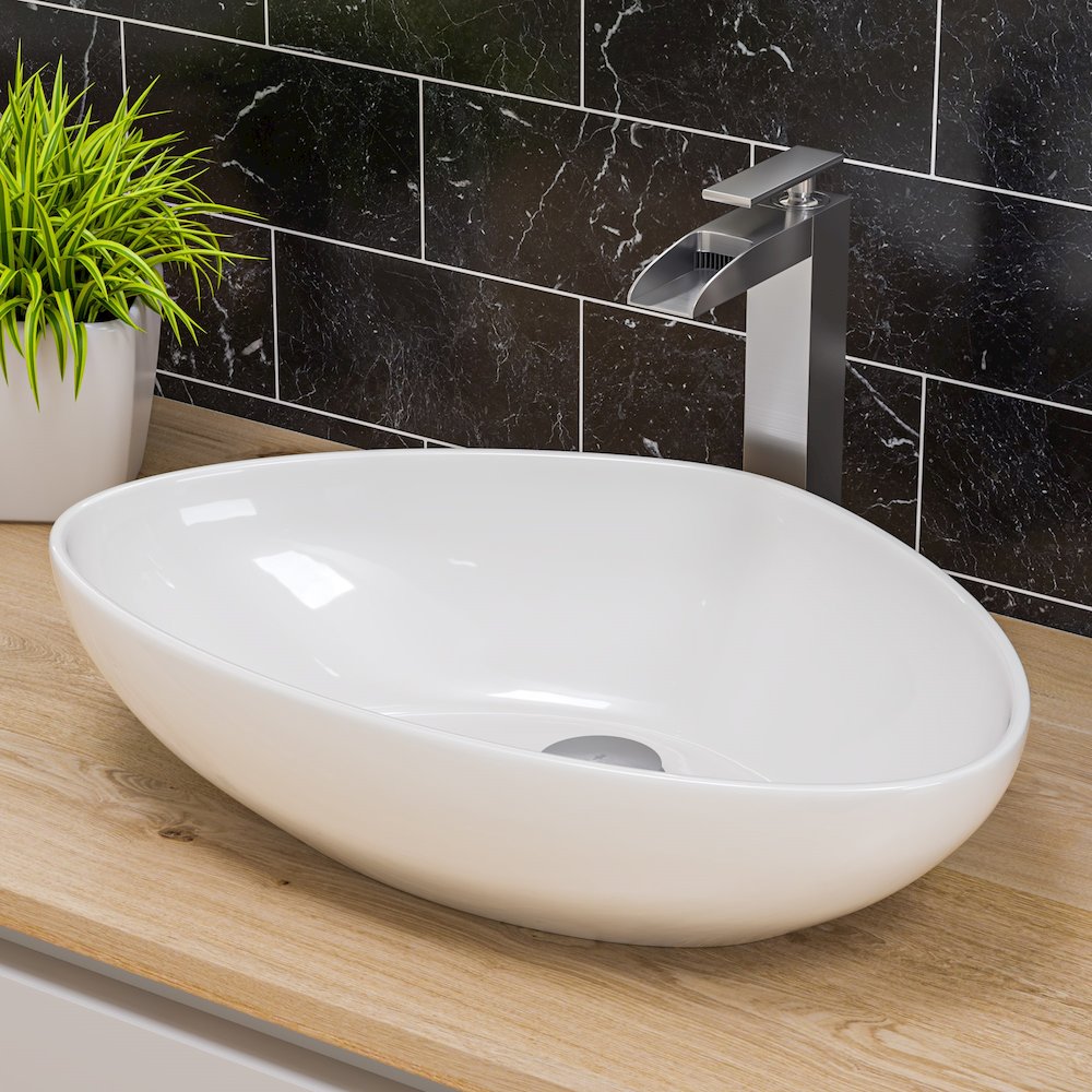 White 23" Fancy Above Mount Ceramic Sink. Picture 2