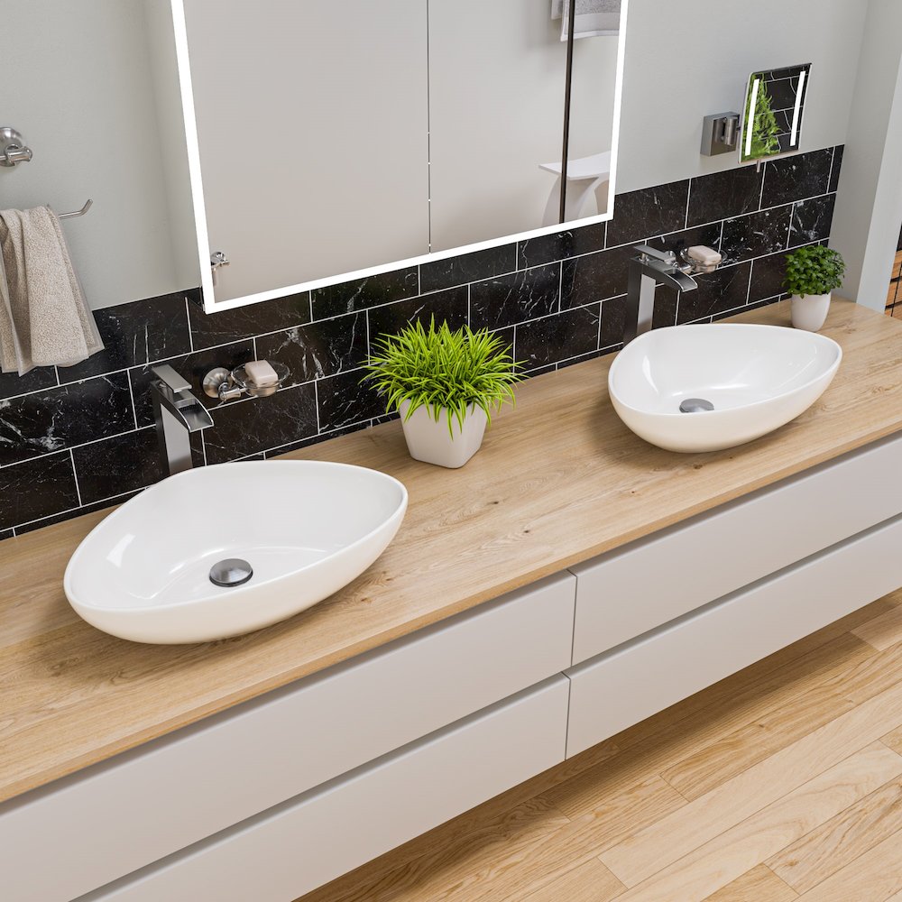 White 23" Fancy Above Mount Ceramic Sink. Picture 3