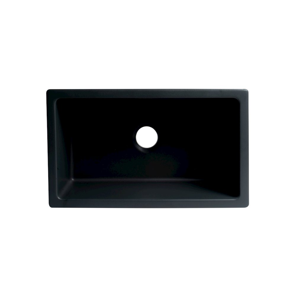 30" Black Matte Reversible Smooth / Fluted Single Bowl Fireclay Farm Sink. Picture 7