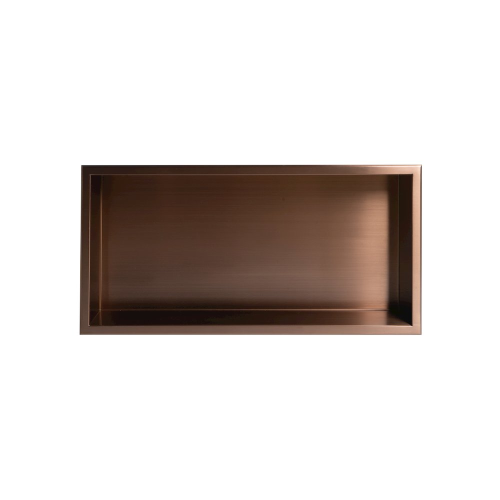 Brushed Copper PVD Stainless Steel Horizontal Single Shelf Shower Niche. Picture 1