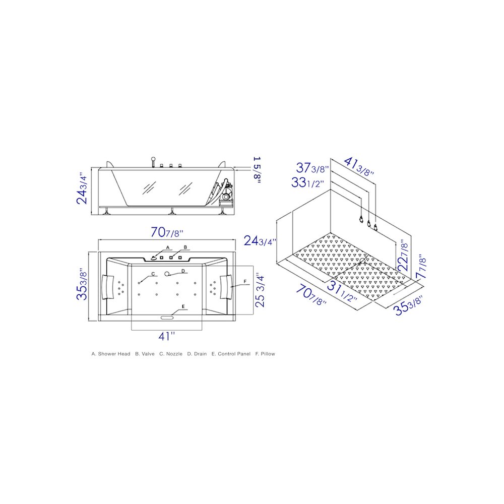 6 ft Clear Rectangular Acrylic Whirlpool Bathtub for Two. Picture 10