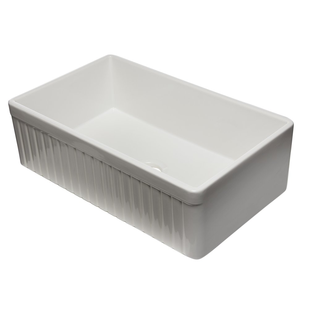 33" White Single Bowl Fluted Apron Fireclay Farm Sink. Picture 1