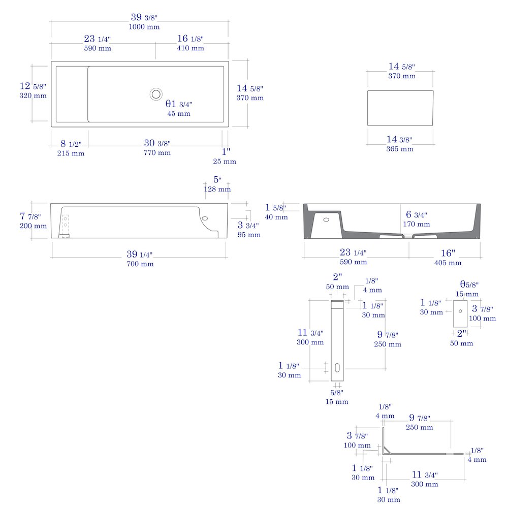 39" Black Matte Above Mount Fireclay Bathroom Trough Sink. Picture 10