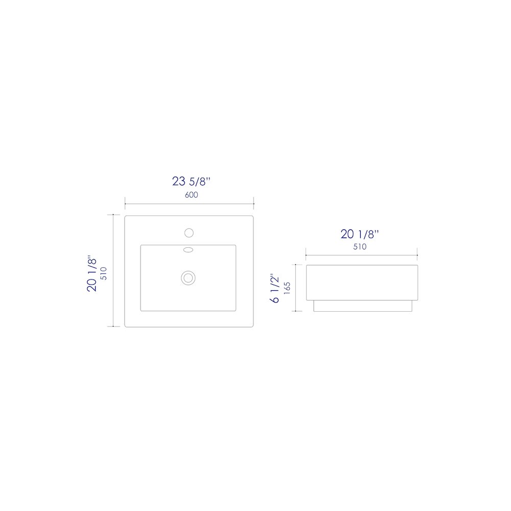 White 24" Rectangular Semi Recessed Ceramic Sink with Faucet Hole. Picture 9
