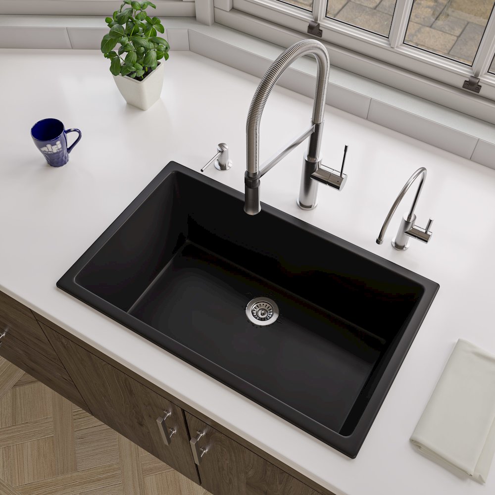 Black Matte 30" x 18" Fireclay Undermount / Drop In Fireclay Kitchen Sink. Picture 5