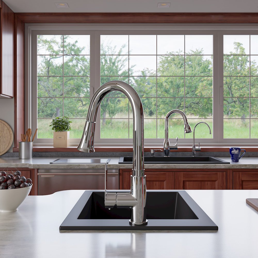 Black 17" Drop-In Rectangular Granite Composite Kitchen Prep Sink. Picture 4
