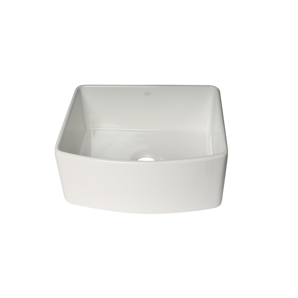 ALFI Brand White Smooth Curved Apron 24" x 20" Single Bowl Fireclay Farm Sink. Picture 9