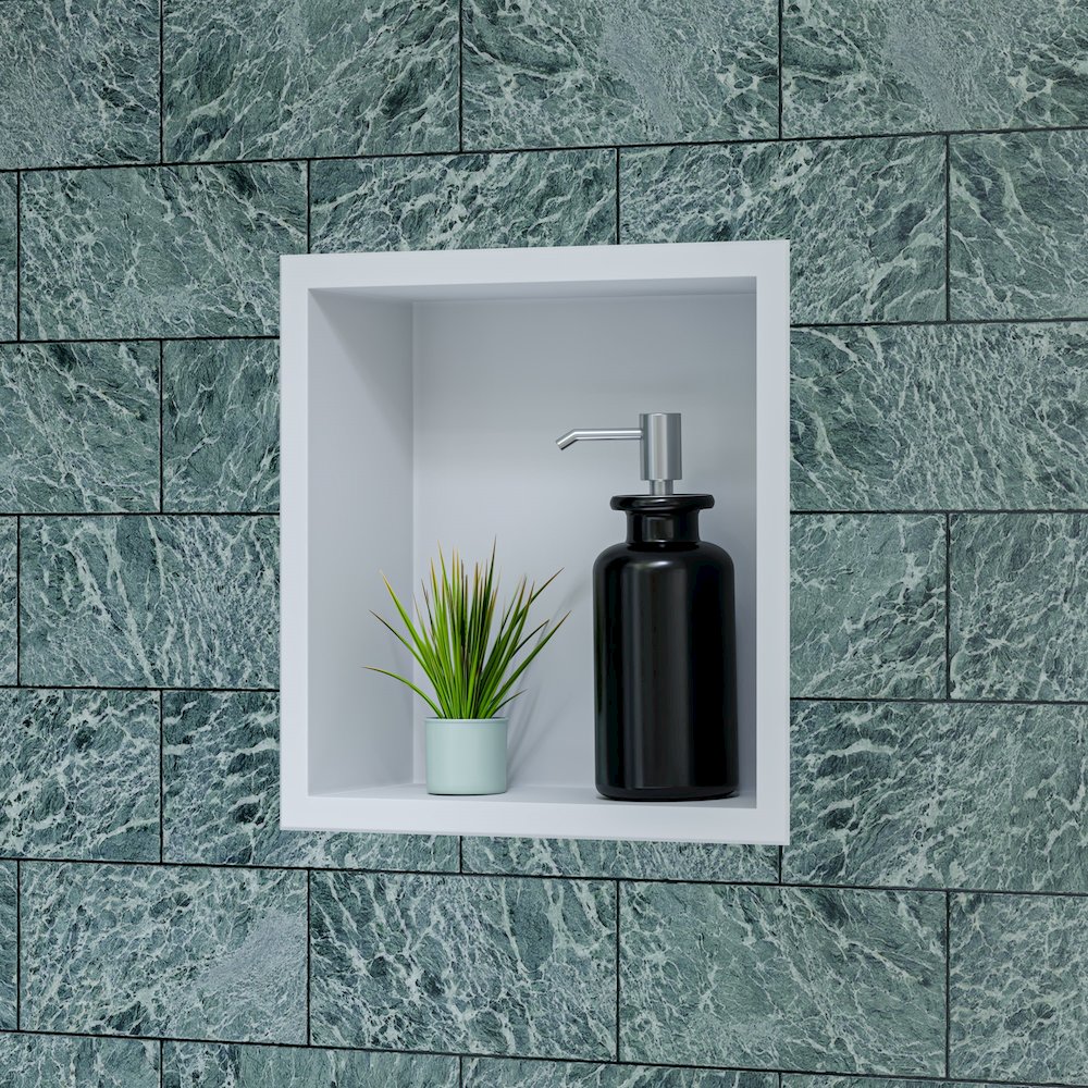 12" x 12" White Matte Stainless Steel Square Single Shelf Bath Shower Niche. Picture 2