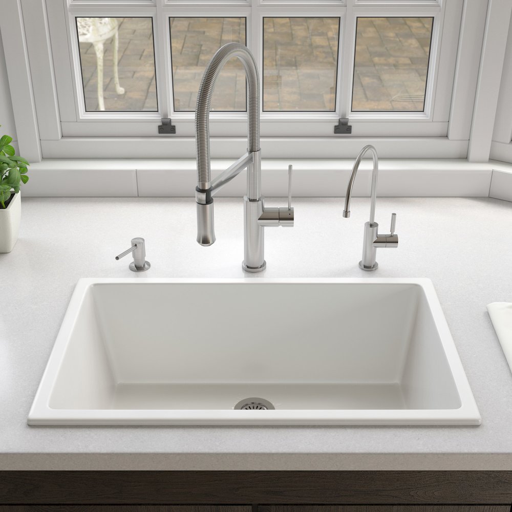 30" White Undermount / Drop In Fireclay Kitchen Sink. Picture 3