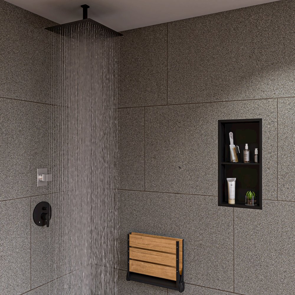 Black Matte Shower Valve with Rounded Lever Handle and Diverter. Picture 8