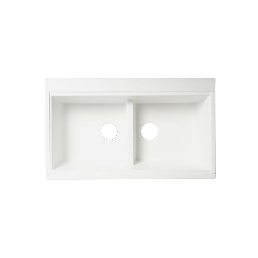 White 33" Granite Composite Workstation Step Rim Double Bowl Undermount Sink. Picture 7