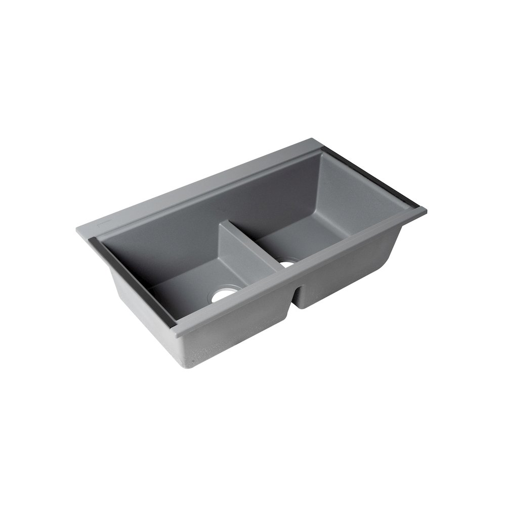 33" Granite Composite Workstation Step Rim Double Bowl Undermount Sink. Picture 5