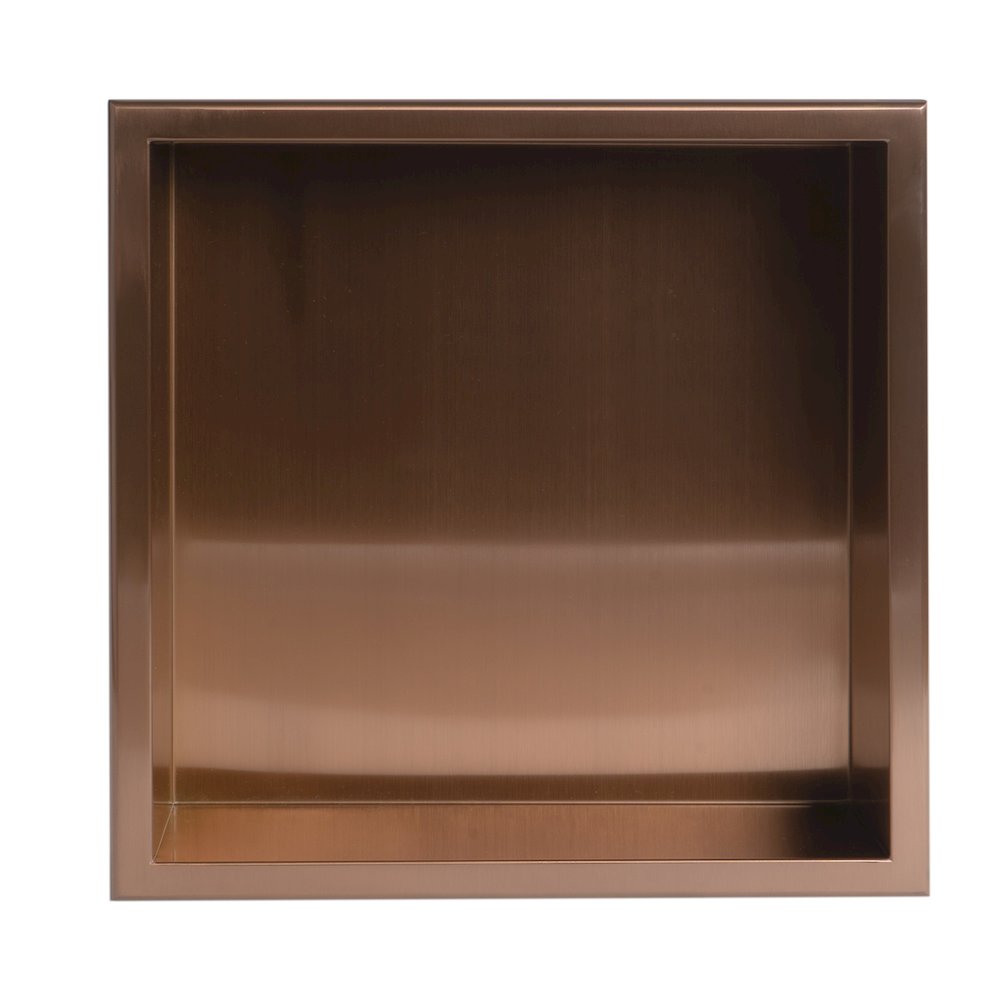 16" x 16" Brushed Copper PVD Steel Square Single Shelf Shower Niche. Picture 3