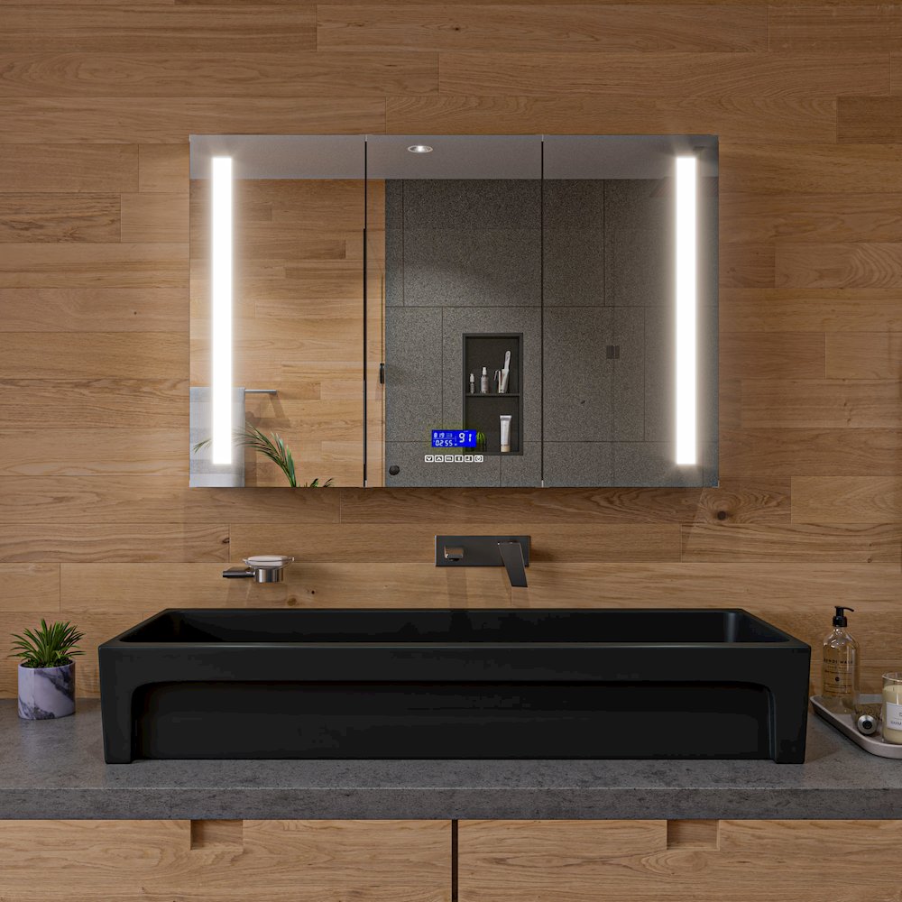 48" Black Matte Above Mount Fireclay Bathroom Trough Sink. Picture 6