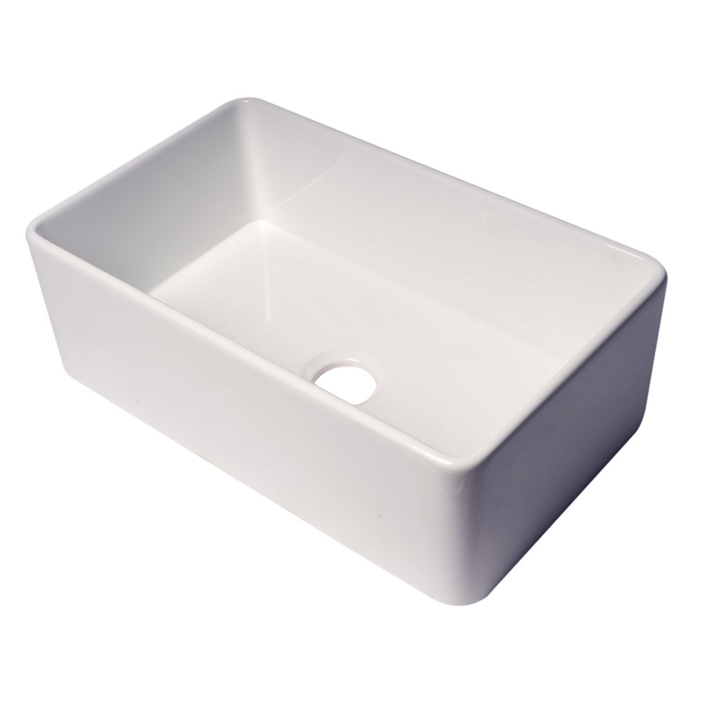 ABF3018 30" White Thin Wall Single Bowl Smooth Apron Fireclay Kitchen Farm Sink. Picture 1