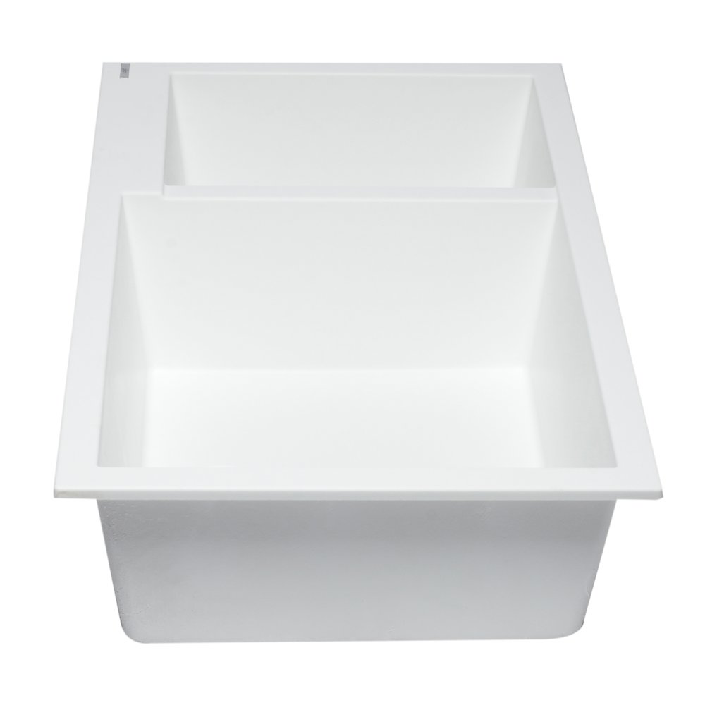 White 34" Double Bowl Undermount Granite Composite Kitchen Sink. Picture 8