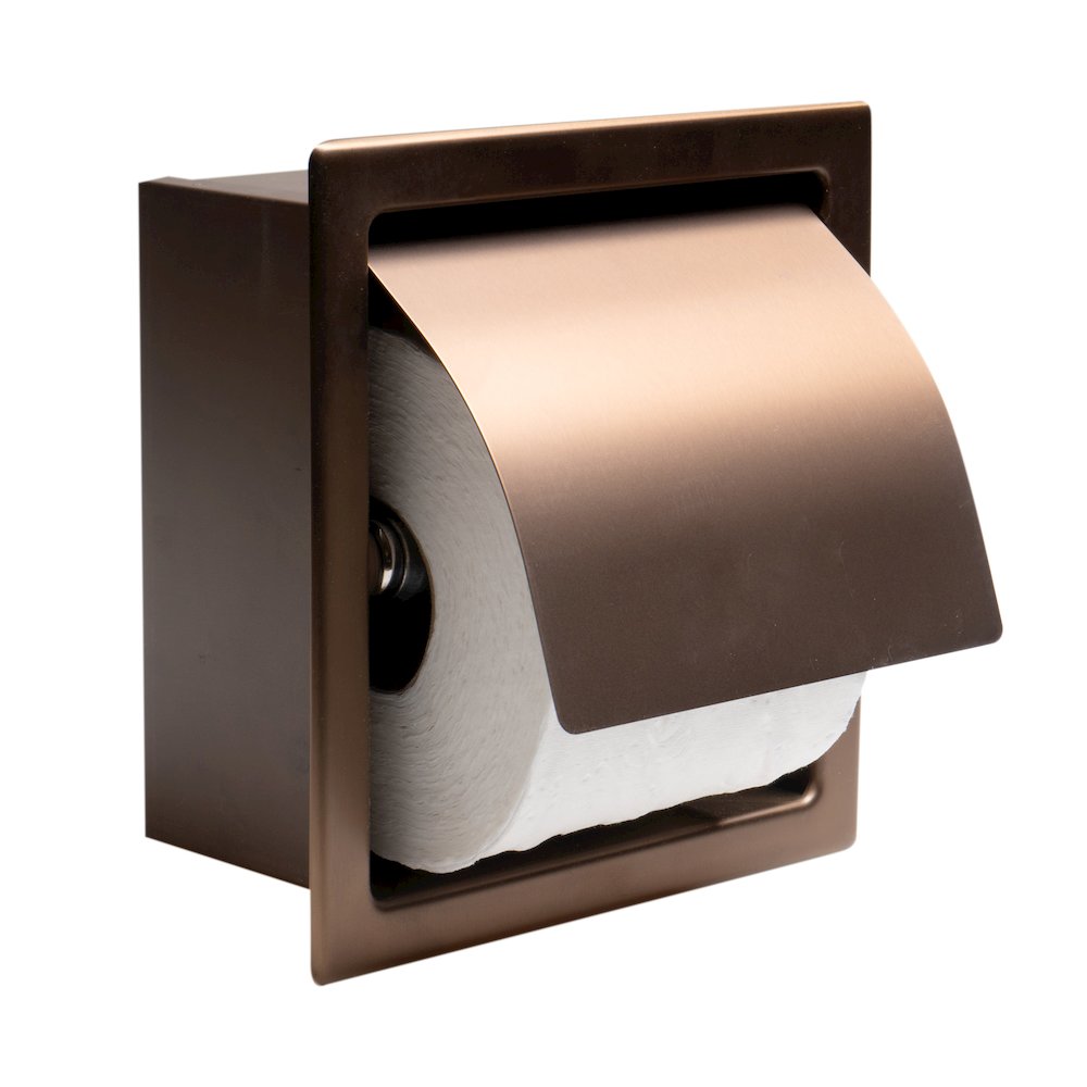 PVD Brushed Copper Stainless Steel Recessed Toilet Paper Holder with Cover. Picture 1