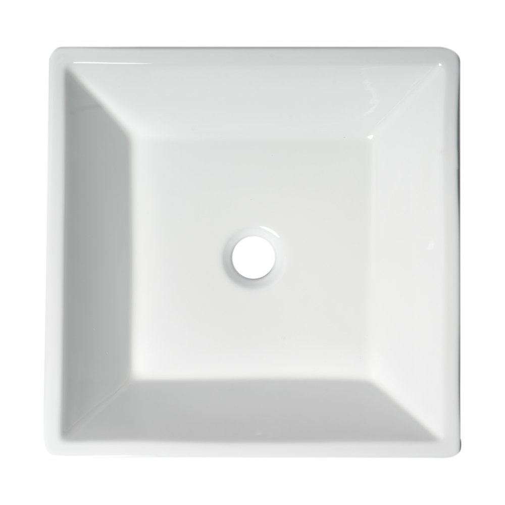 White 17" Square Above Mount Ceramic Sink. Picture 5