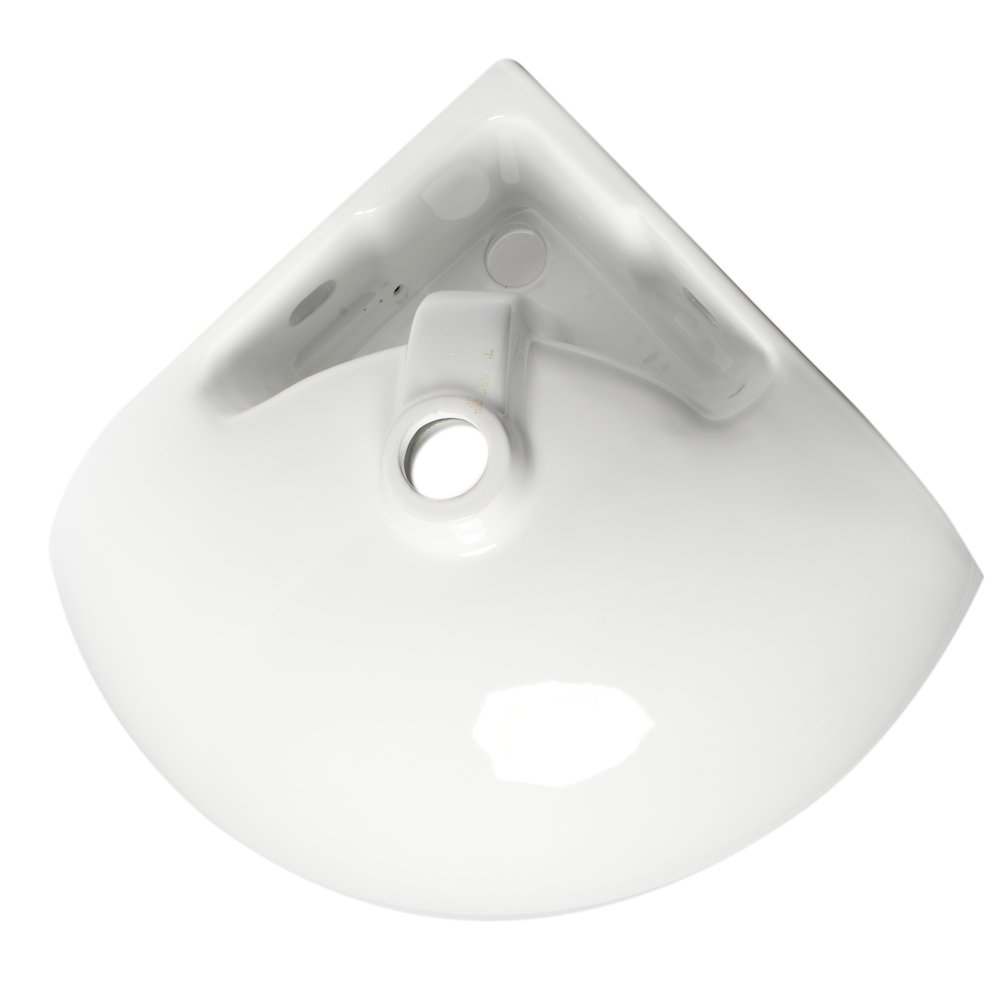 White 22" Corner Wall Mounted Ceramic Sink with Faucet Hole. Picture 2