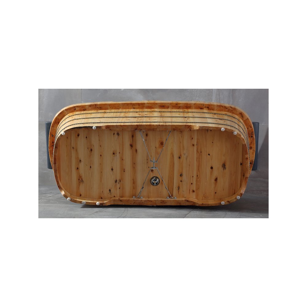 65" 2 Person Free Standing Cedar Wooden Bathtub with Fixtures & Headrests. Picture 8