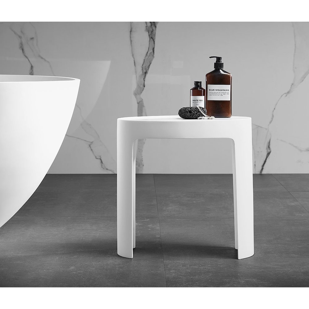 White Matte Solid Surface Resin Bathroom / Shower Stool. Picture 3
