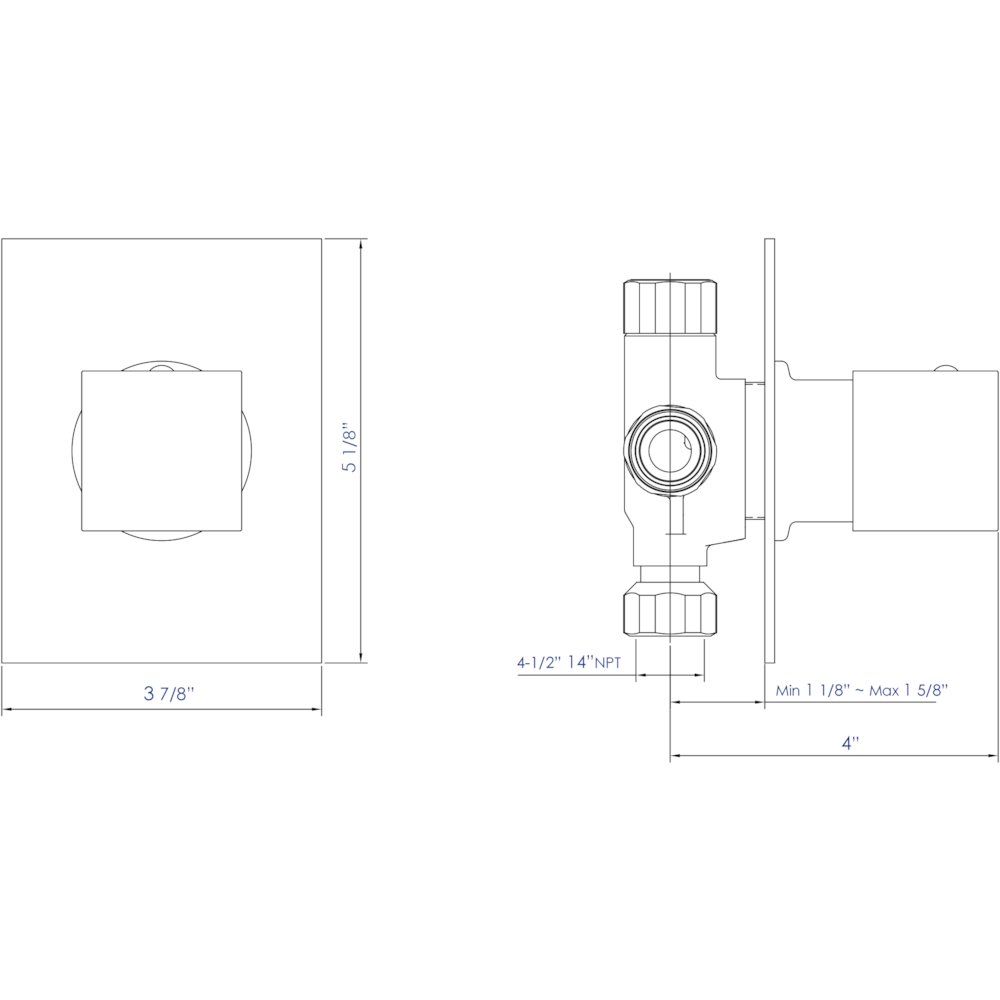 Brushed Nickel Modern Square 3 Way Shower Diverter. Picture 6
