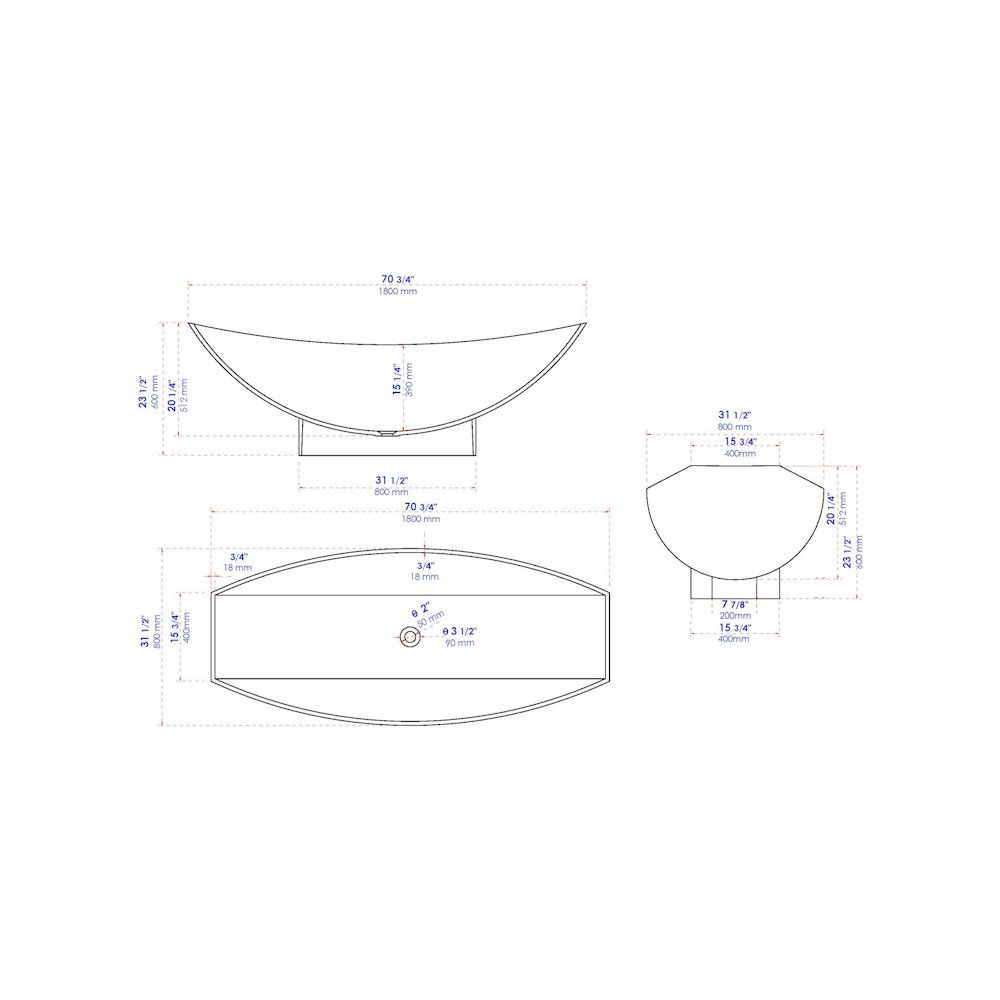 White Matte 71" Solid Surface Resin Free Standing Hammock Style Bathtub. Picture 10