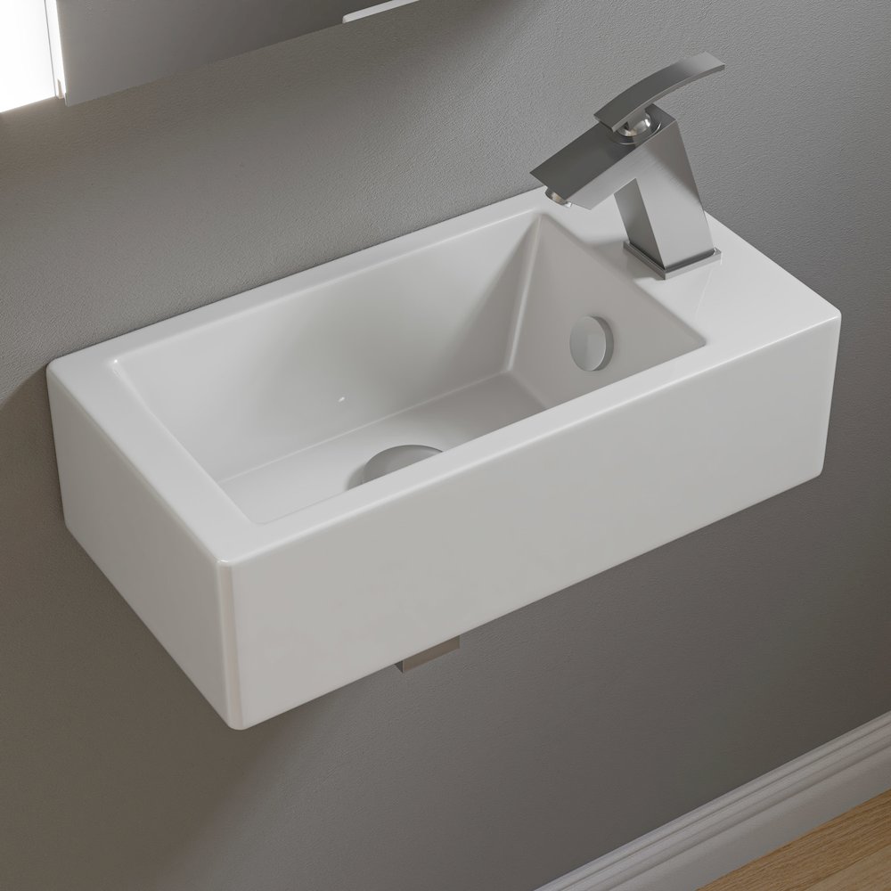 White 20" Small Rectangular Wall Mounted Ceramic Sink with Faucet Hole. Picture 2
