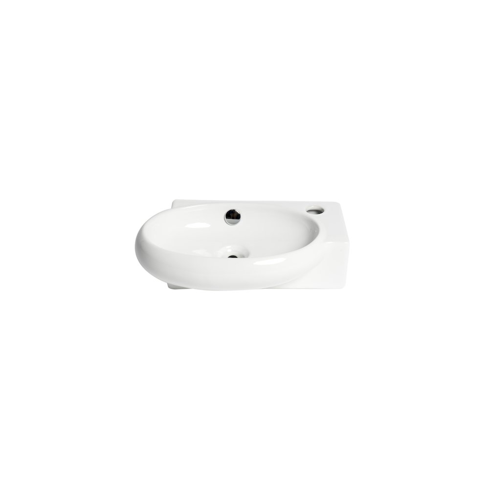 White 17" Small Wall Mounted Ceramic Sink with Faucet Hole. Picture 3