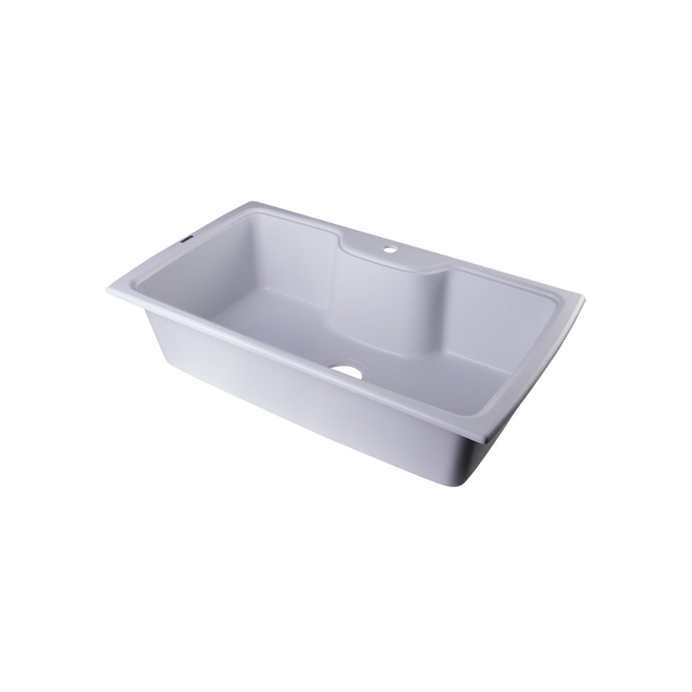 White 35" Drop-In Single Bowl Granite Composite Kitchen Sink. Picture 5