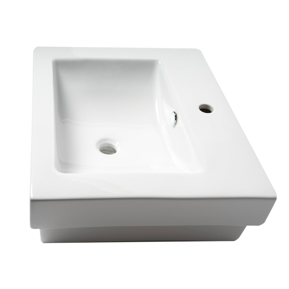 White 24" Rectangular Semi Recessed Ceramic Sink with Faucet Hole. Picture 8